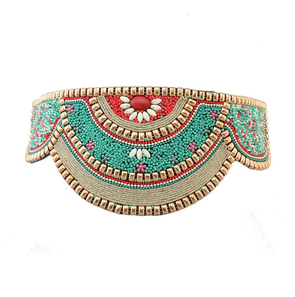 

18 Style Zulu Beaded Elastic Stretch  Waist Belt Retro Ethnic Belly Chain Exotic Body Jewelry, As photo show