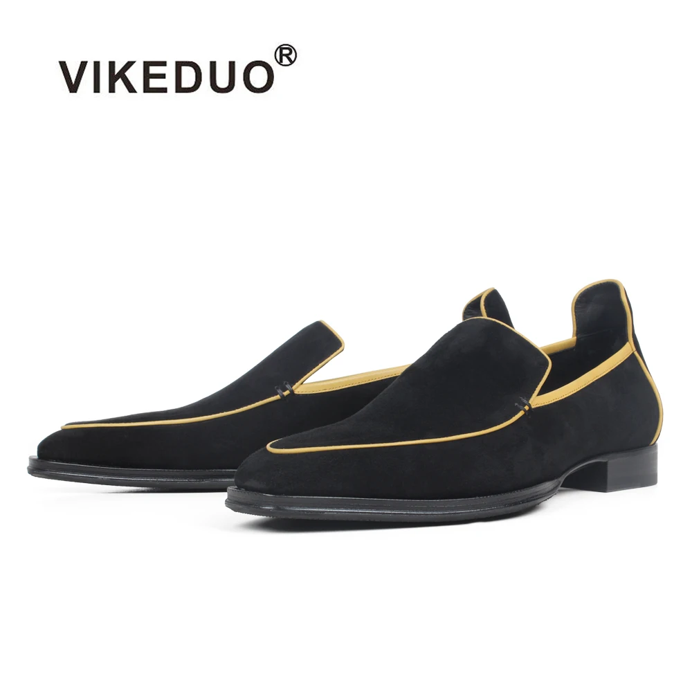 

Vikeduo Hand Made Designer Fashion Suede Genuine Leather Black Mens Dress Shoes Loafers For Cocktail Party