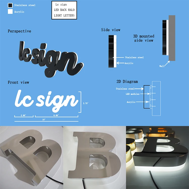 Metal Reverse Led Lettering Reception Desk Signage Custom Signs