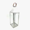 Big Size Square Shape Steel Material Lantern with Leather Strap.