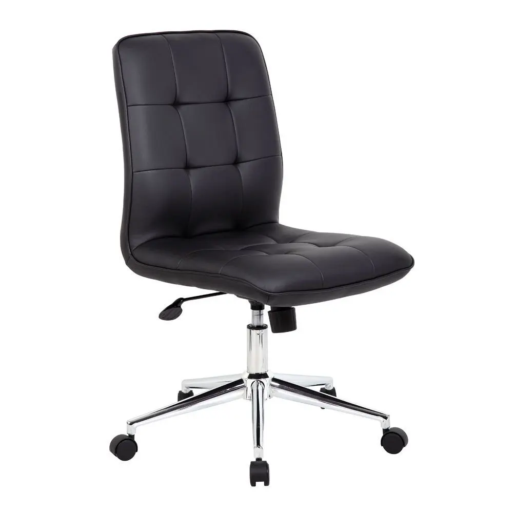 Brianna Modern Armless Task Chair Black Vinyl/Chrome Frame Dimensions: 27"W x 27"D x 35.5-38.5"H Seat Dimensions: 19.5"Wx18"Dx18-21"H Back Dimensions: 18"Wx19.5"H Weight: 29 lbs