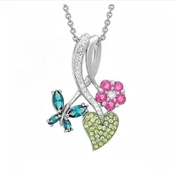 

2019 fashion women jewelry colorful rhinestone butterfly heart and flower charms pendant necklace