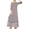 Grey color Kurti with Plazzo With Thread Embroidery Work with Stone Work and Print work on Bottom