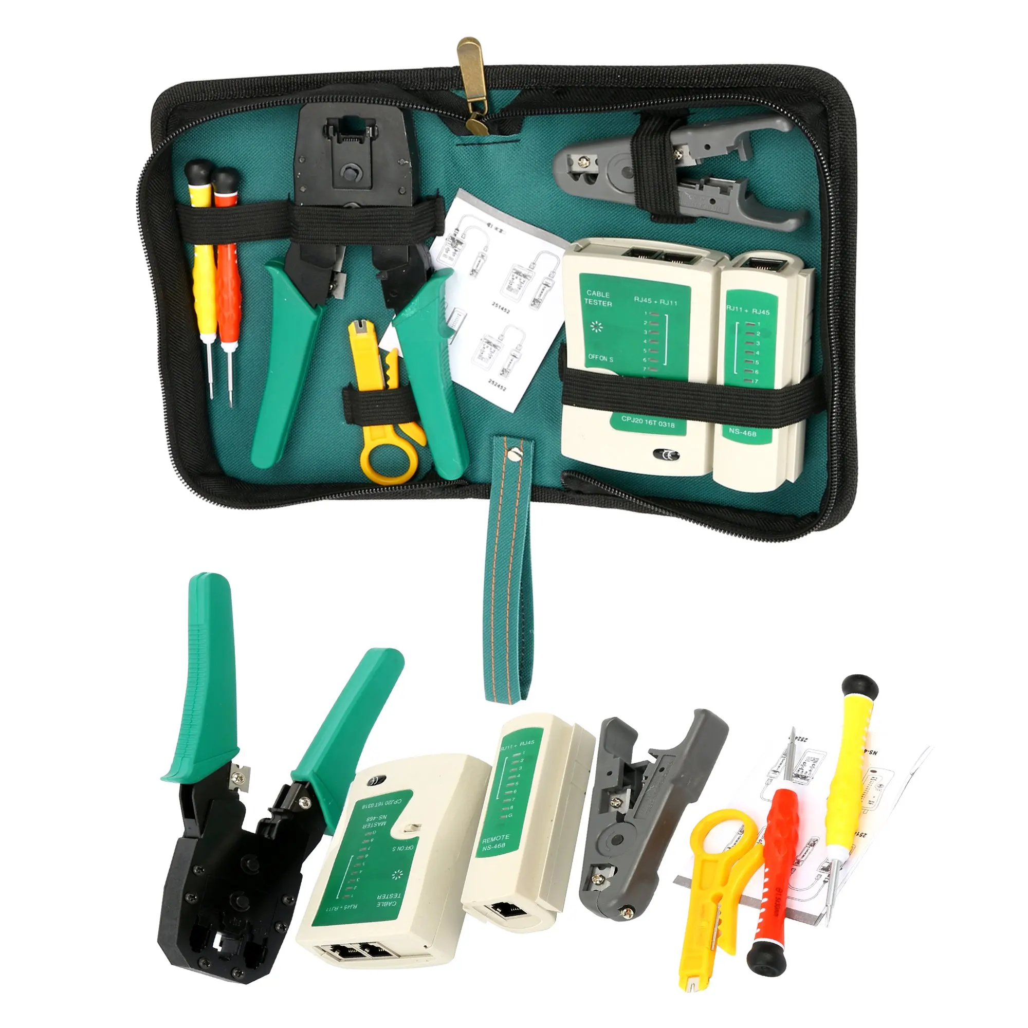 Punch Down RJ11 RJ45 Cat5 Cat6 Wire Data Detector Stripper Coax Crimper Plug Crimping Professional for Testing Ethernet Cable Tester Repair Tools Wire Stripping Cutter YaeTek Network Tool Kit Set