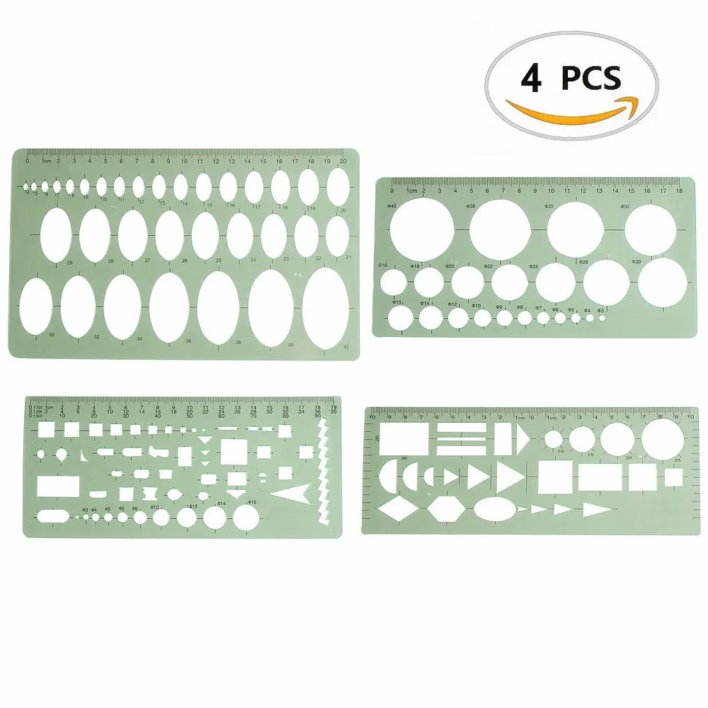 BronaGrand 4pcs Clear Green Color Plastic Measuring Templates Geometric Rulers for Office and School