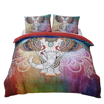 Indian Multi Colour Elephant Print Duvet Doona Cover Comforter