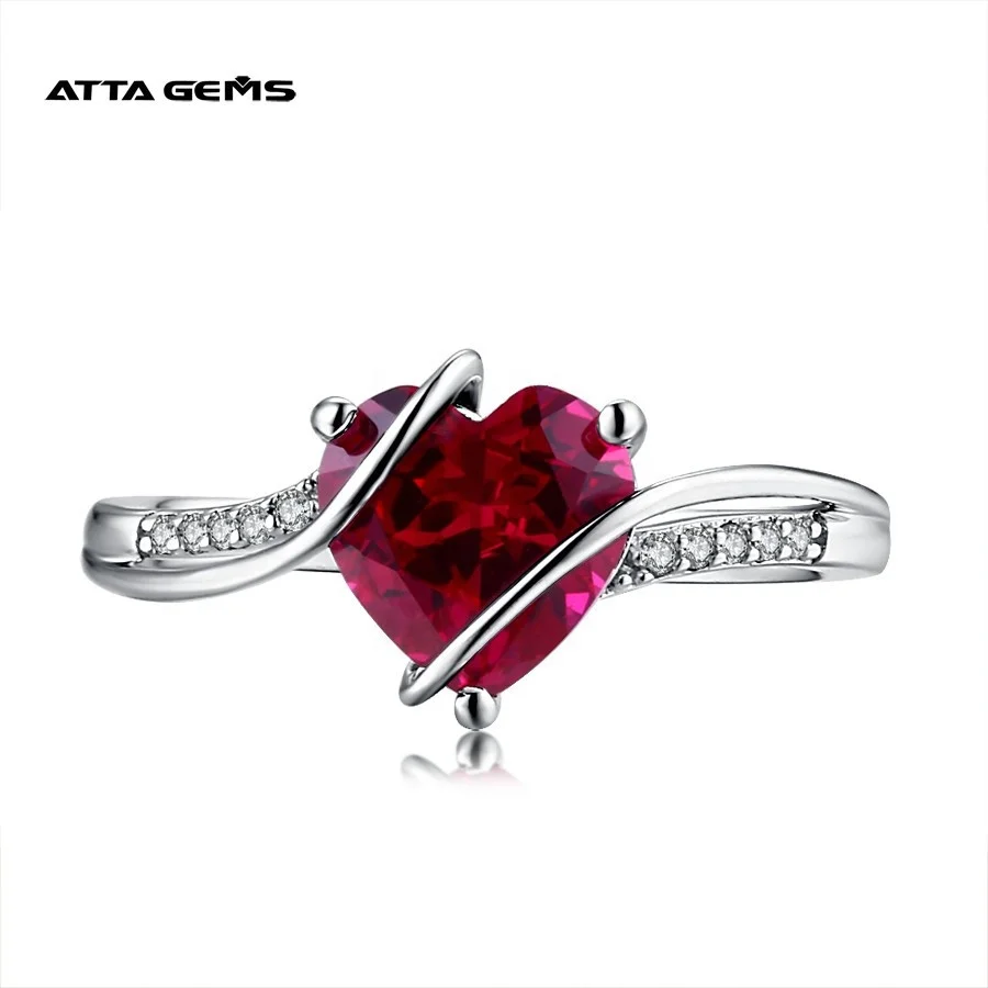 

Synthetic Red Ruby Engagement Ring 925 Sterling Silver Heart Shaped Ring Designs For Girls