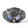 Blue sheen rainbow moonstone rare design OWL ring solid 925 sterling silver jewelry wholesale gemstone rings