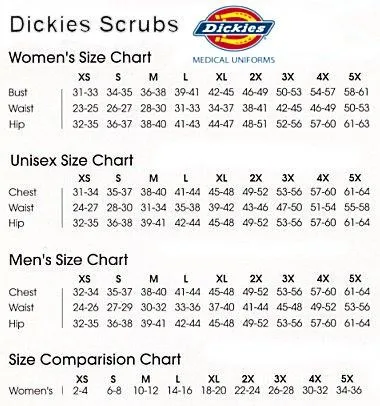 Dickies Scrub Top Size Chart