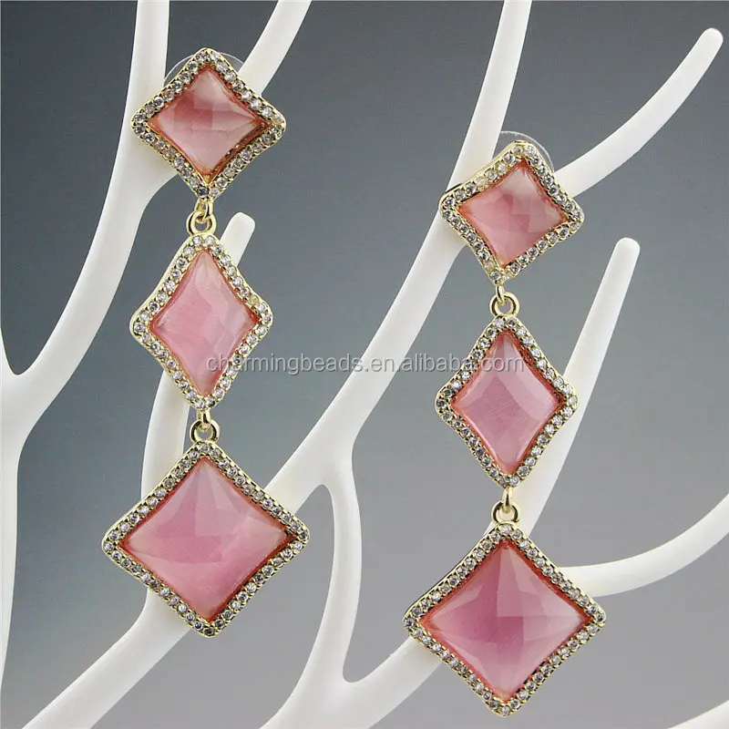 CH-ZSE0570 jewelry stone cat eye stud earring,fashion heart shape gemstone dangle earring,CZ jewelry earring