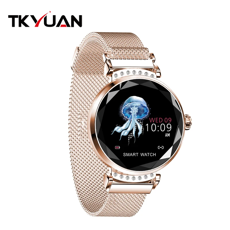 

TKYUAN Waterproof Newest Fashion Elegant Gold Fitness Health Bracelet Woman's H2 Lady Smart Watch with Steel Mesh Band 2020