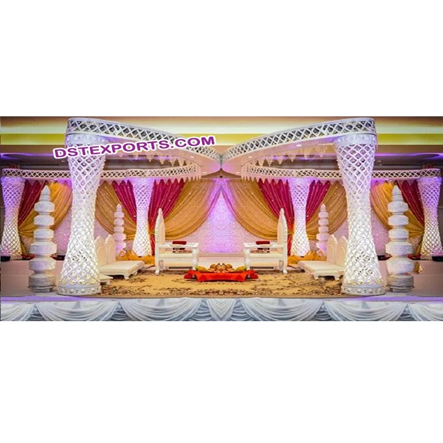 Diamond Fiber Wedding Mandap Decoration Latest Wedding Fiber Crystal Mandap With LED Light New Hanging Crystal Mandap Set
