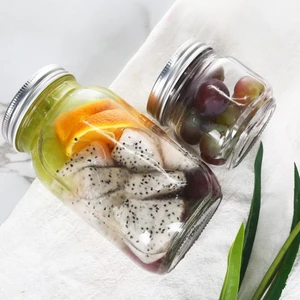 Image of High quality custom Canning Jar wholesale 16oz Glass bubble tea mason jar juice water beverage glass bottles with lid