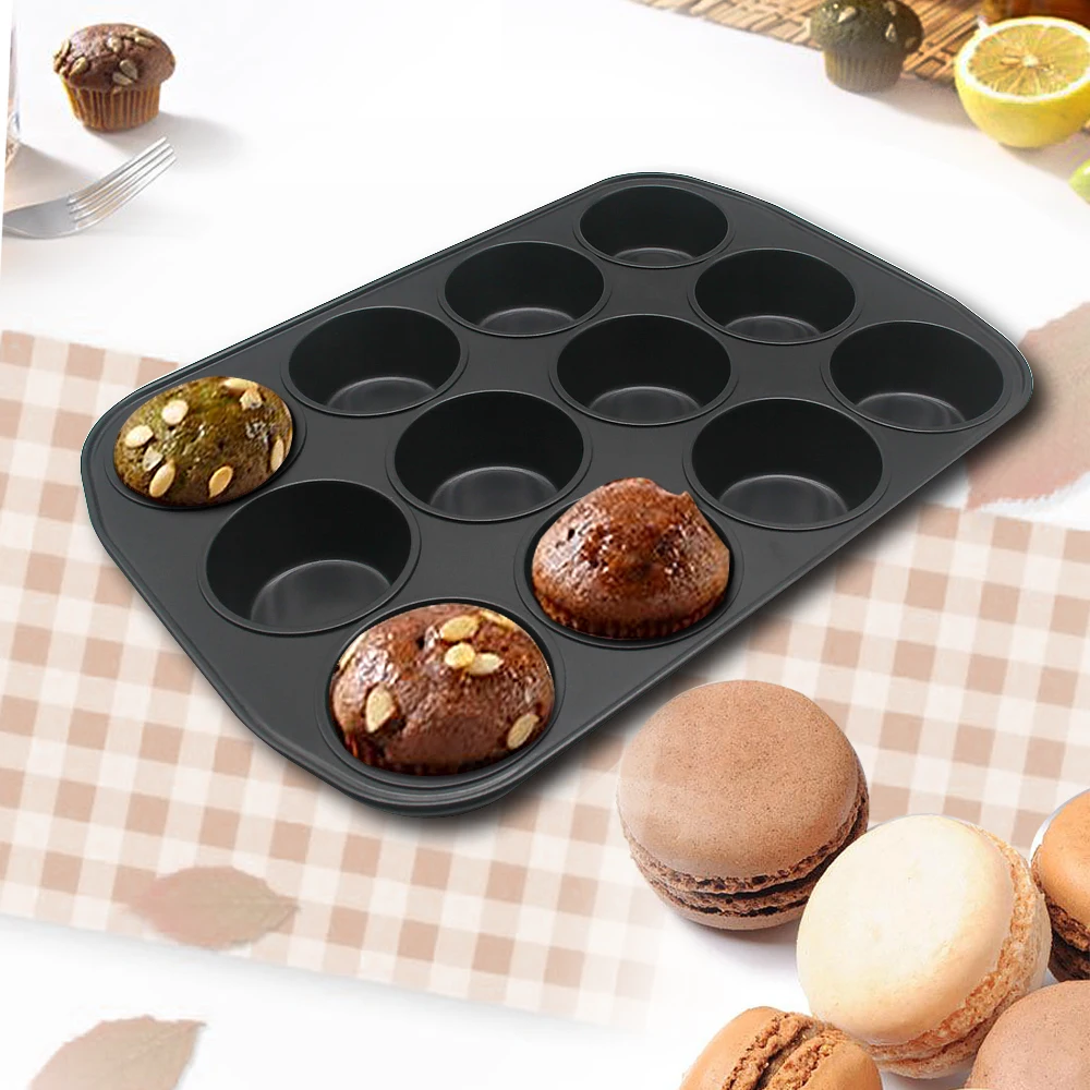 

Amazon Hot Selling 12 Holes Food Grade Non Stick Cake Tools Stainless Metal Baking Cake Mould, Black, accept oem