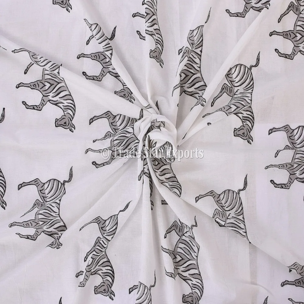 Indian cotton Hand Block Horse Printed Fabric By Yard Running Natural Voile For Upholstery Throw