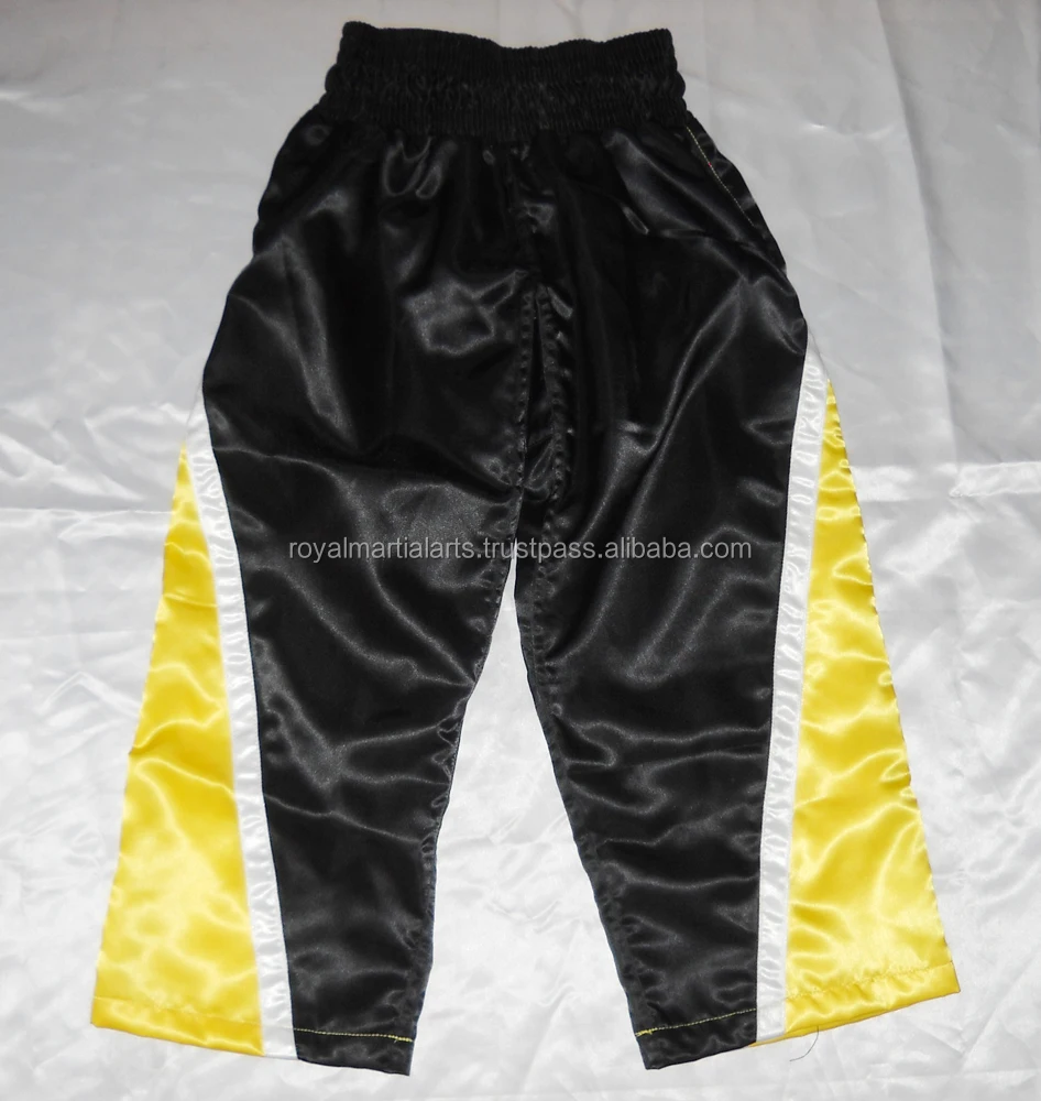 Full Contact Tribal Satin Kick Boxing Trousers Black Pants Bottoms Training 