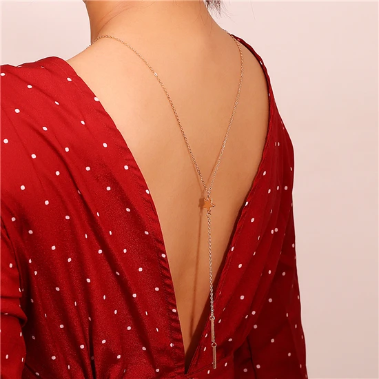 

Simple Fashion Versatile Back Chain Star Metal Pendant Fringe Long Back Chain