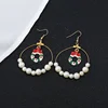 charm jewelry christmas big bow pearl hook earrings