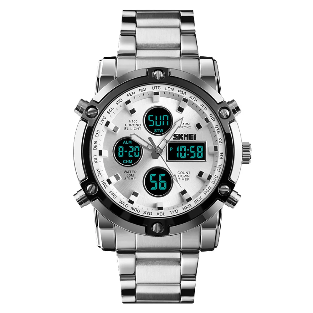 

1389 day date analog digital wrist watch men skmei best dual time zone