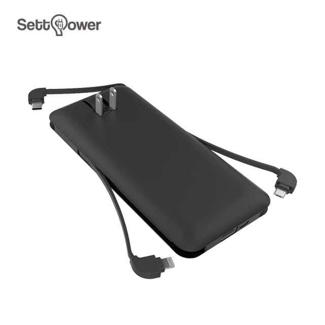 

Online shopping new power bank 10000mAh quick charge with AC plug and 3 built in cable powerbank settpower RSQ3-A, Black;white