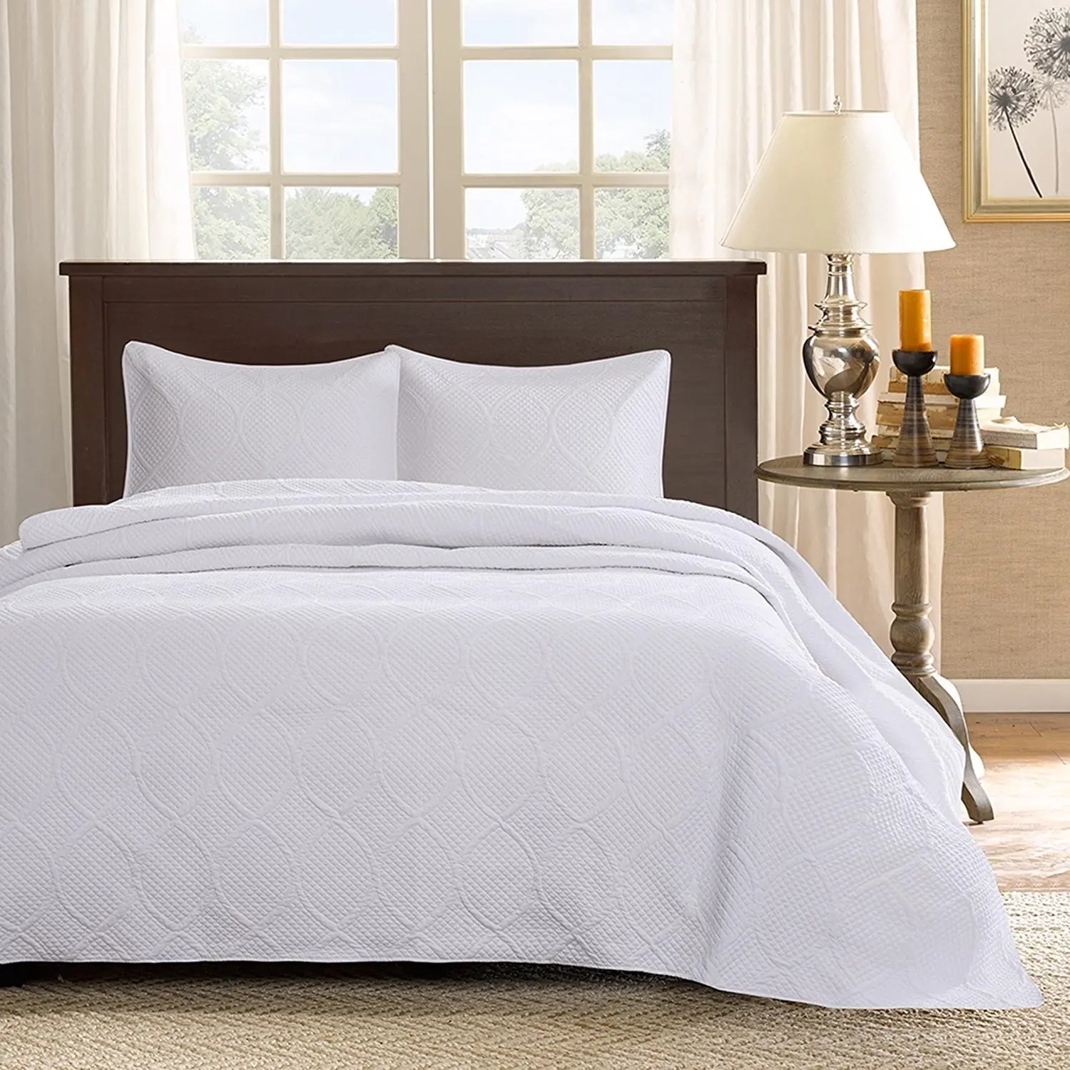 120 x 118 Oversized Blue Brown King Bedspread Floor Set Extra Long Jacquard
