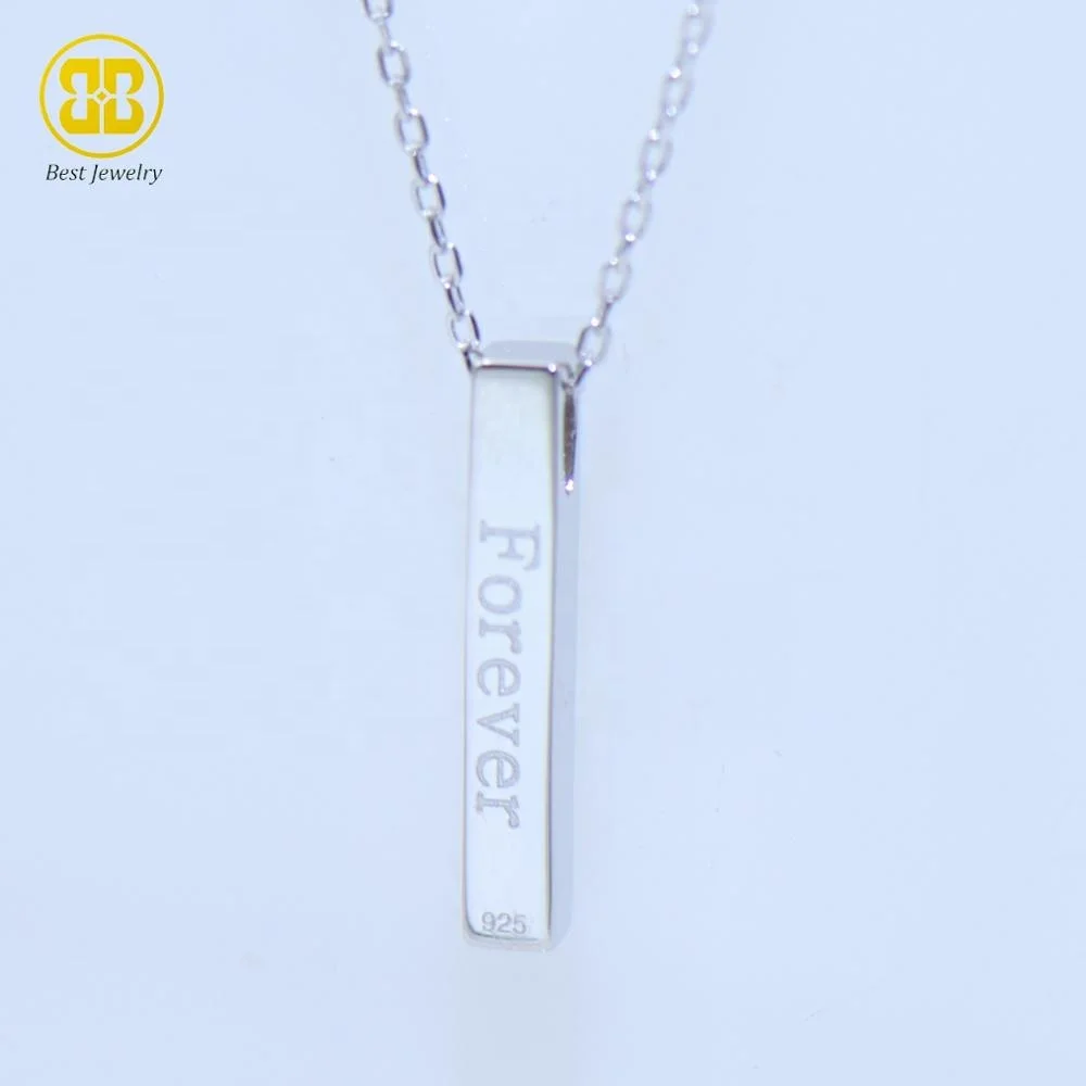 

Best Jewelry Tik Tok 925 Sterling Silver Rhodium Forever Engraved Name 3D Bar Necklace Jewelry