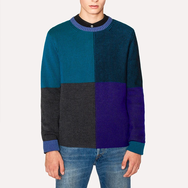 Fashion Blue Color Merino Wool Mens Vertical Stripe Sweater Buy