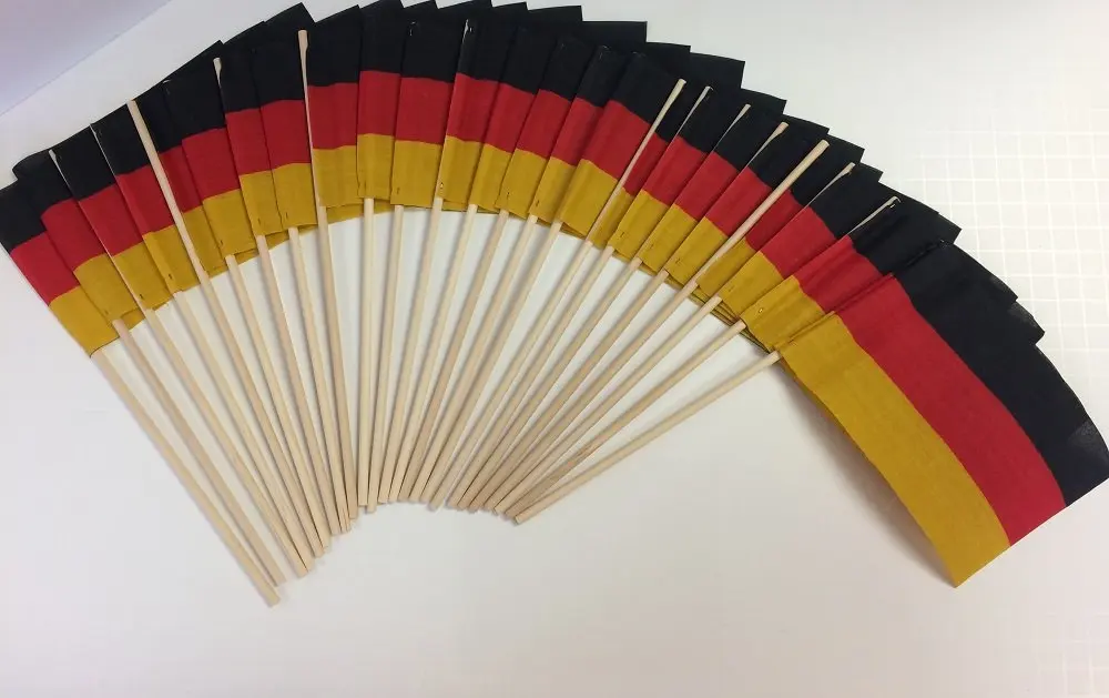 Made in The USA!! Pack of 24 Cotton 4"x6" Germany Miniature Desk & Little Table Flags, 2 Dozen 4"x 6" German Small Mini Stick Flags (Flags Only)