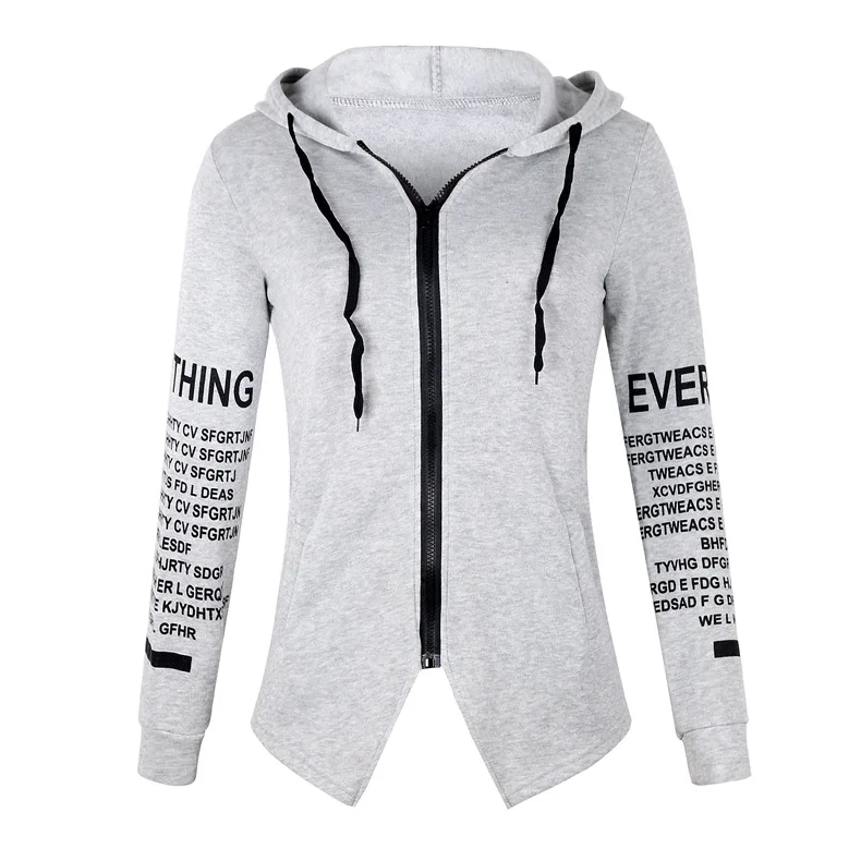 

Amazon Ebay Wish Hot Style Female Coat Graffiti Letters Printing Zipper Hooded Fleece, 2 colors