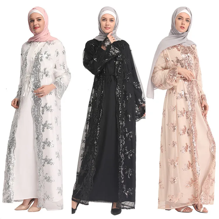 

Latest Design Beautiful Fashion Lace Sequin Dubai Open abaya, Black,beige,white