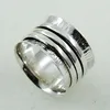 Three Band Hammered Design 925 Sterling Silver Spinner Ring