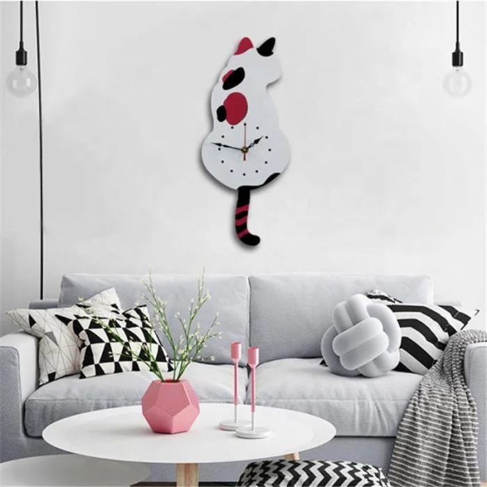 
DIY Acrylic Shake the Tail Cute Cat Wall Clock with Swinging Tails Bedroom Living Room Kitchen Home Decor Swing Tail Cat Clock 