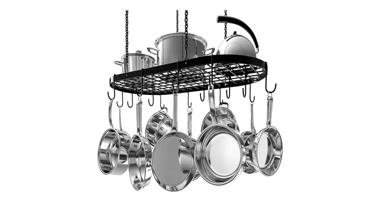 Range Kleen Hanging Oval Pot Pan Kitchen Ceiling Rack Organizer, Stainless Steel