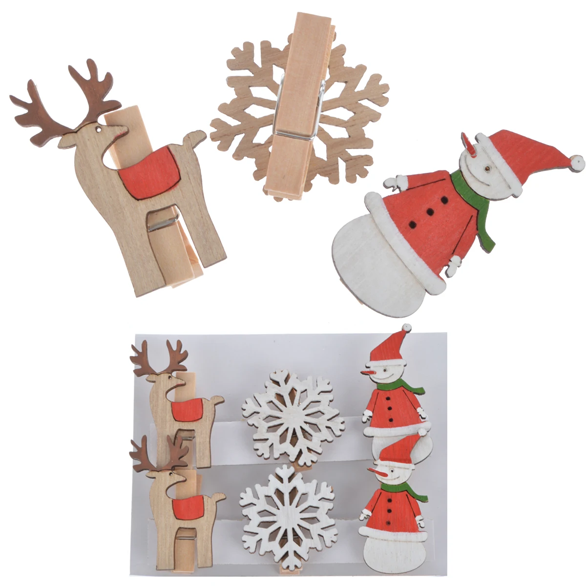 6pcs Mini Christmas Theme Wooden Pegs Paper Clips Star/heart/tree Decoration