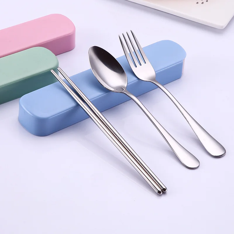 

Eco Friendly stainless steel Chopsticks Spoon Set Student Travel Portable Flatware Set with plastic case best promotion gifts, As picture