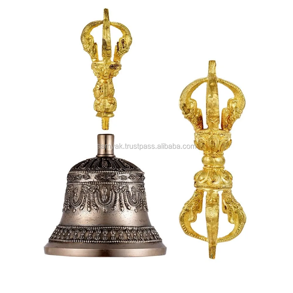 Hand Crafted By TIBETAN REFUGEES SOLID BRASS JIVE BRAND Tibetan Buddhist Hand Bell Meditation & Prayer Bells Dorje Vajra 