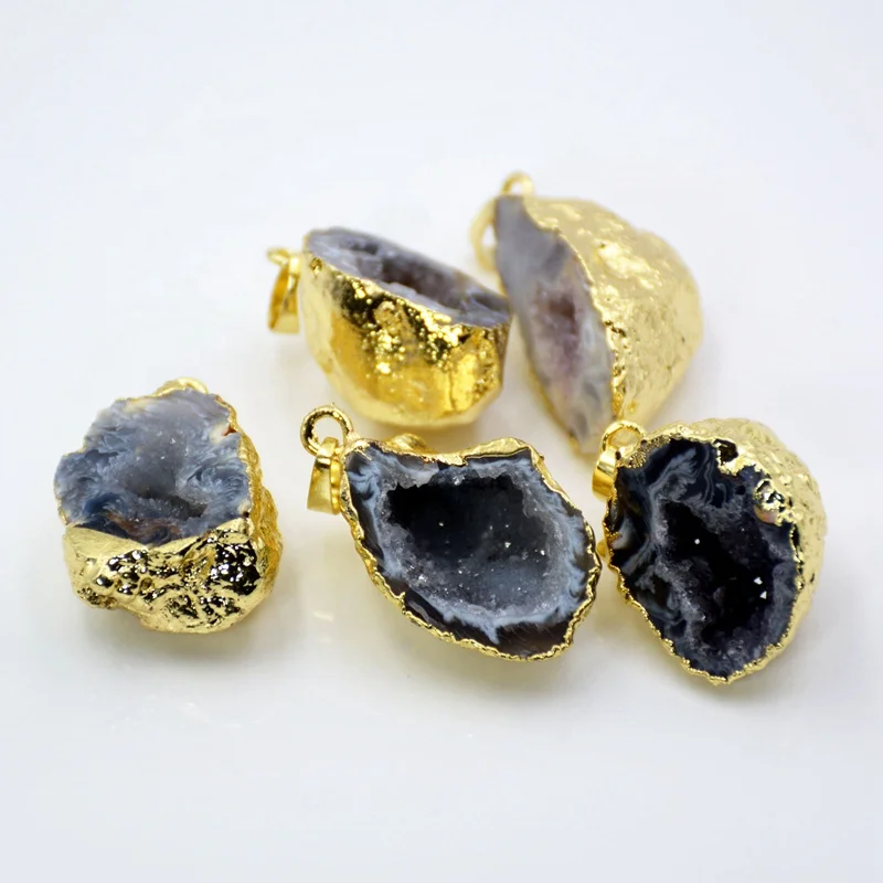 

Gold Plated Natural Onyx Agate Druzy Geode Pendant Bead Sparkle Drusy Crystals Gemstone Cave Pendant Making Jewelry