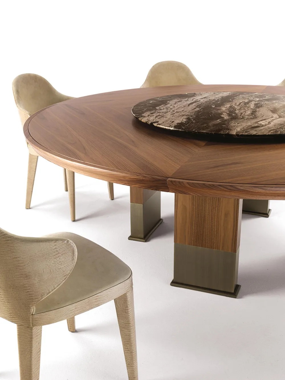 Modern Round Walnut Wooden Dining Table With Rotating Centre Buy