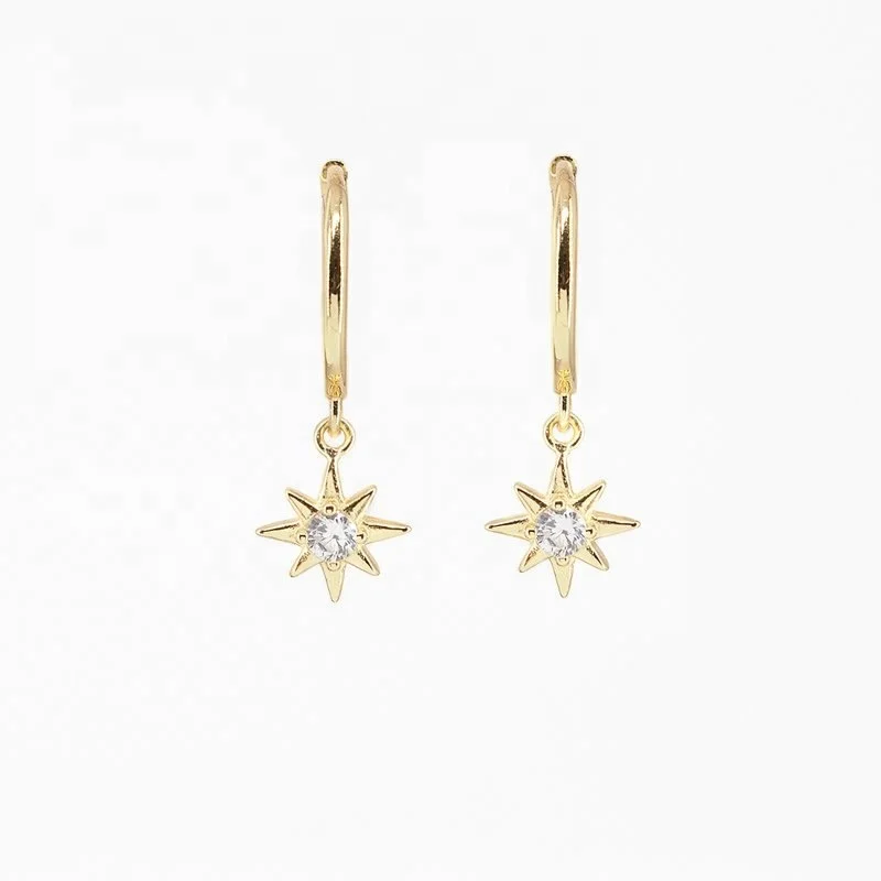 

LOZRUNVE Fine Jewelry Star Hoop Earring with CZ Stone 925 Silver