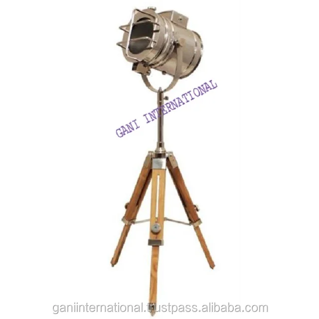 Nautical Tripod Spot Light Lamp with wooden stand