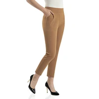 

cheap 2019 summer solid color nine-minute trousers large size women middle-aged women casual pants cotton 100%