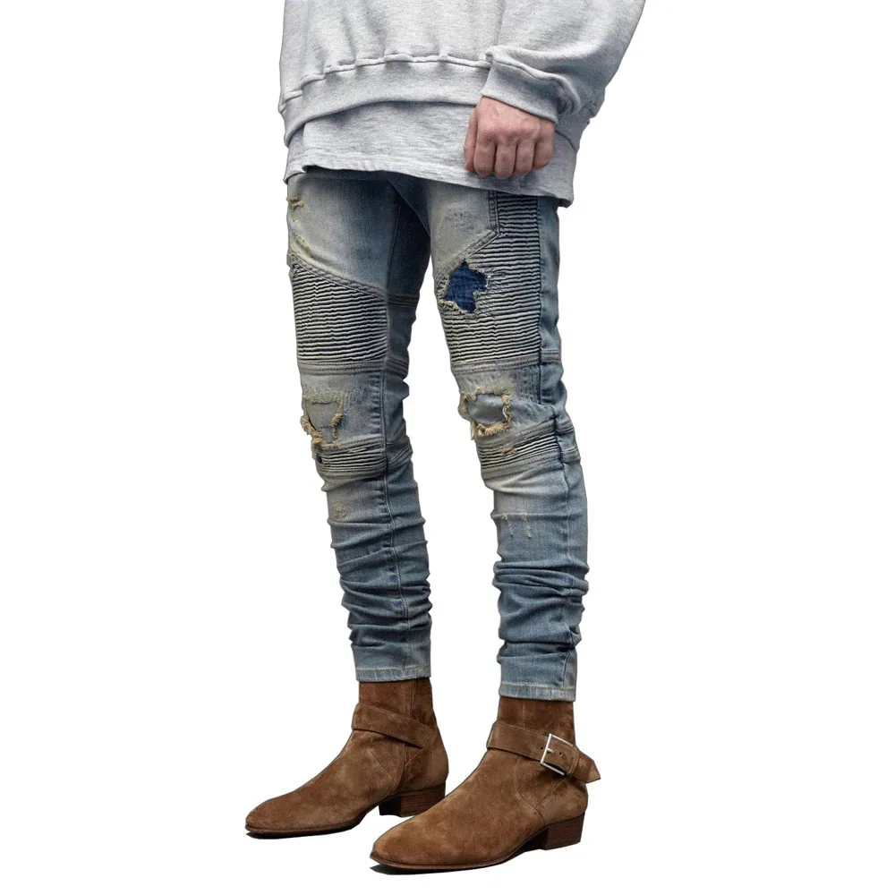 

Men Jeans Fashion Stretch Hip Hop Skinny Biker Jeans For Men, Blue , or customized