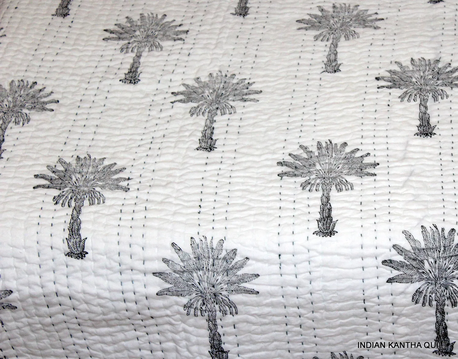 Source Hand Block Palm Tree Kantha Quilt Printed 100% Cotton Quilt