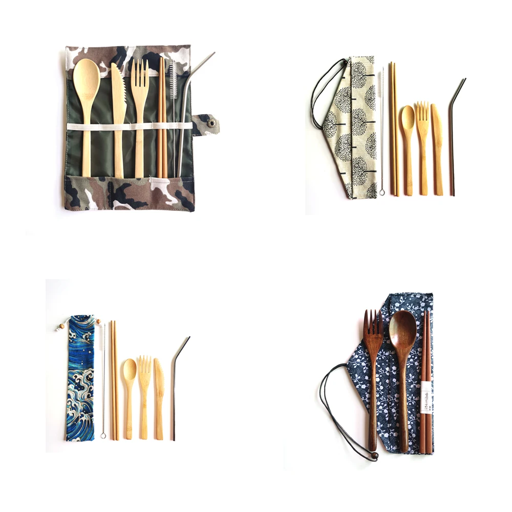 

Travel Utensils Include Knife,Fork,Spoon,Chopsticks and Stainless Straw bamboo cutlery kit