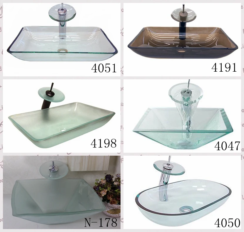 Clear Tempered Glass Vessel Sink Complete Set With Chrome Faucet