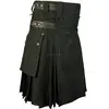 Heavy Duty 100% Cotton Black Utility Kilt with Leather Straps.