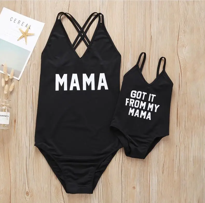 

Matching Family Bathing Suits Custom Letters Print One Piece Swimsuit Mommy And Me Swimwear