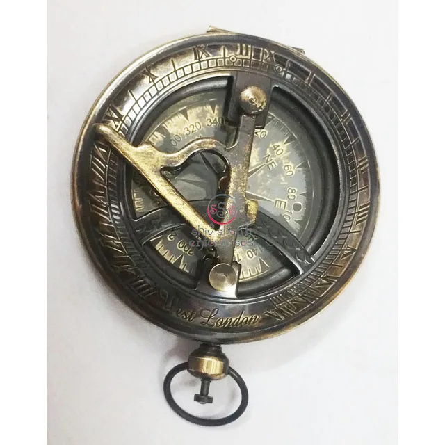 Nautical Sundial Compass Gift Brass Antique Pocket Push Button Sundial Compass.
