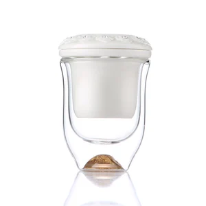 Image of Personal Glass Double Wall Infuser Mug Saucer Tea Cup with Ceramic Lid and Strainer