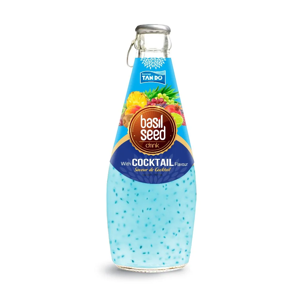 290ml glass bottle basil seed drink with pineapple juice - viet